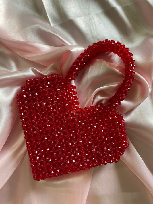 RED CRYSTAL HEART SHAPE PURSE