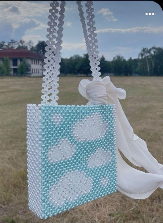 cloud design blue and white tote bag